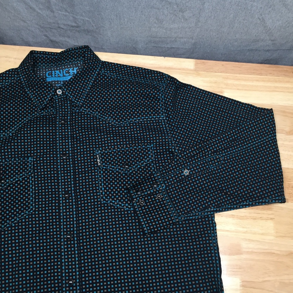 Cinch Mens Shirt Modern Fit Western Geometric Snap L Black Teal